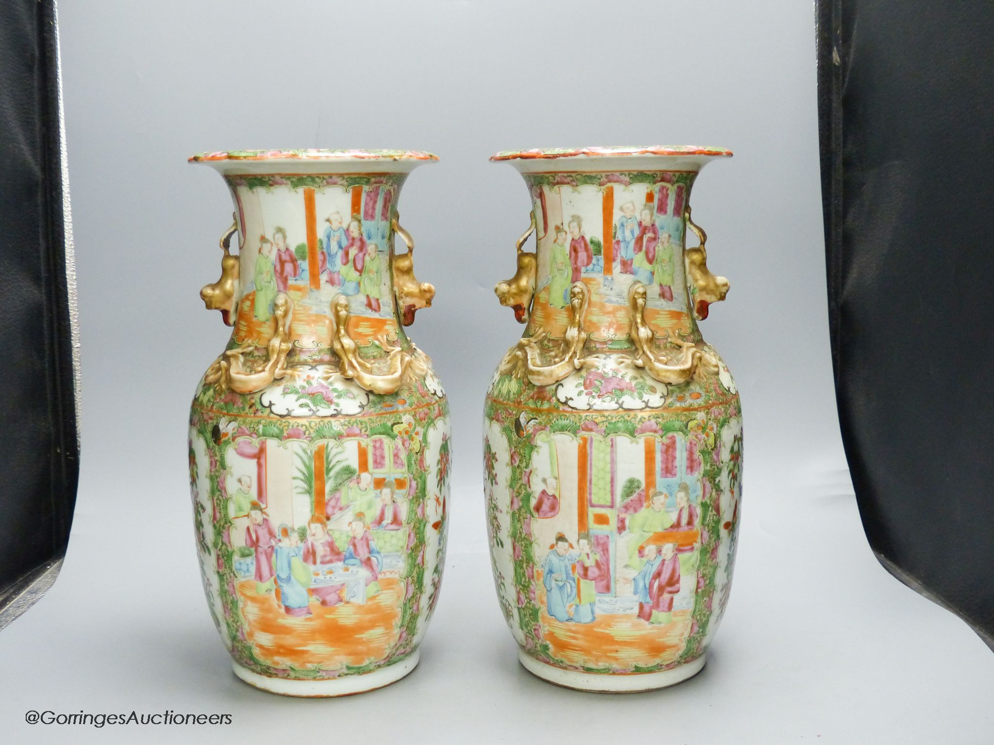 A pair of 19th century Chinese famille rose vases, height 36cm